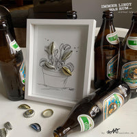 ILWR "div. Kronkorken", handgezeichnete Kunst im Rahmen (mit 3D-Objekt)