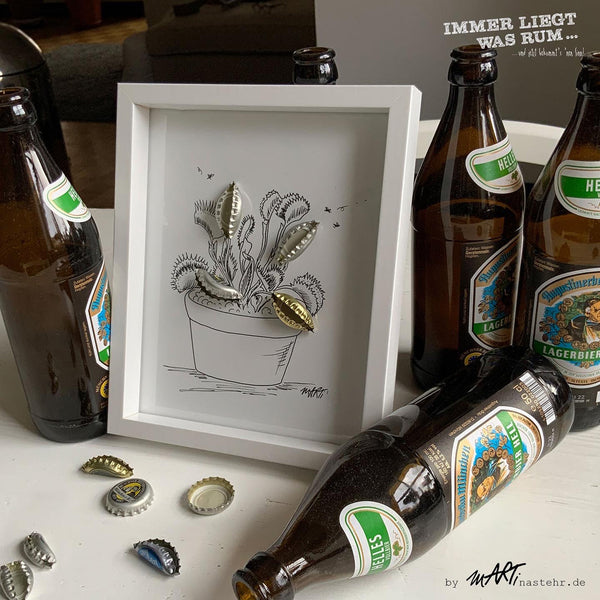 ILWR "div. Kronkorken", handgezeichnete Kunst im Rahmen (mit 3D-Objekt)