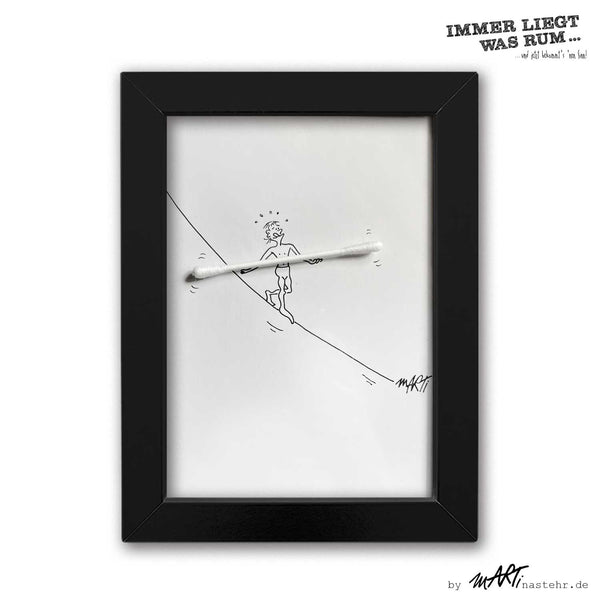 ILWR "Wattestäbchen", handgezeichnete Kunst im Rahmen (mit 3D-Objekt)