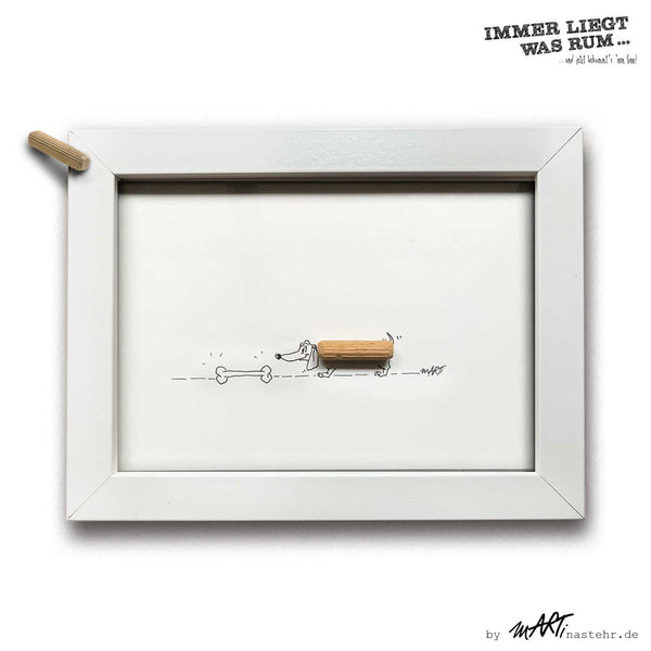 ILWR "IKEA-Holzdübel", handgezeichnete Kunst im Rahmen (mit 3D-Objekt)